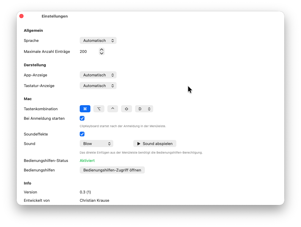 ClipKeyboard Einstellungen Mac