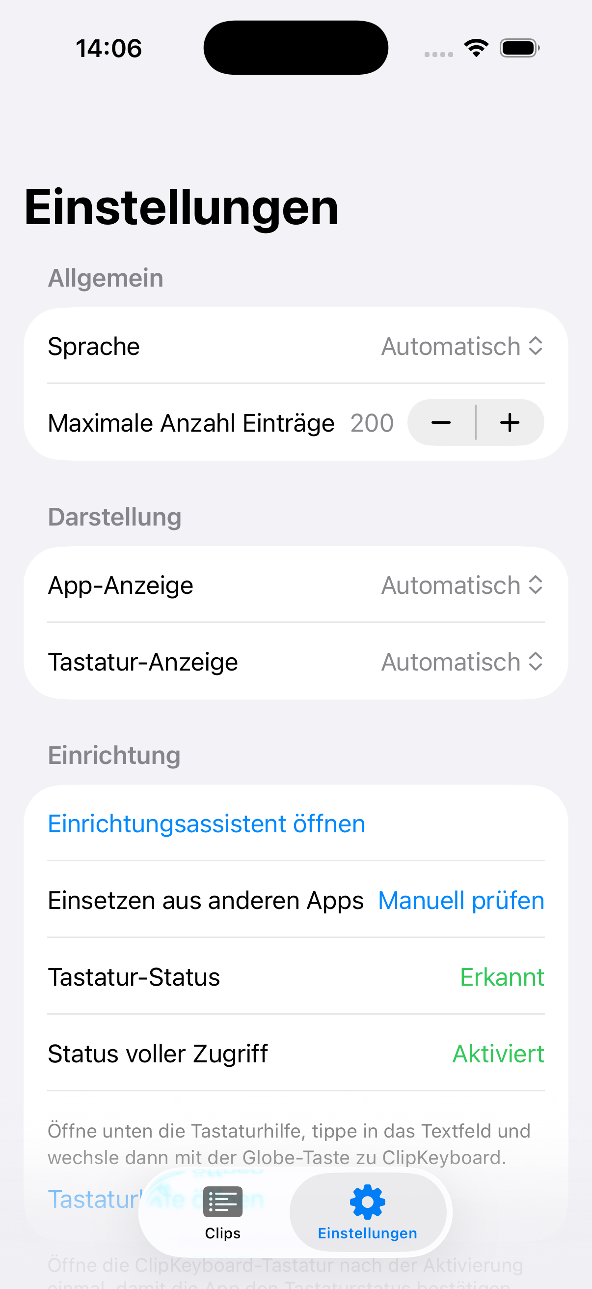 ClipKeyboard Einstellungen iPhone